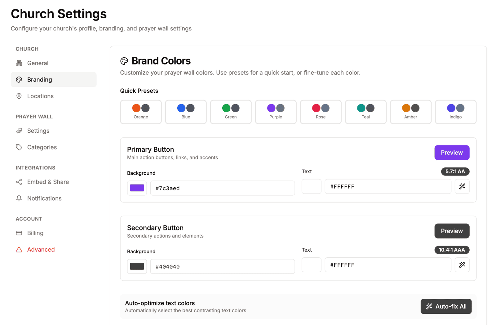 Branding settings